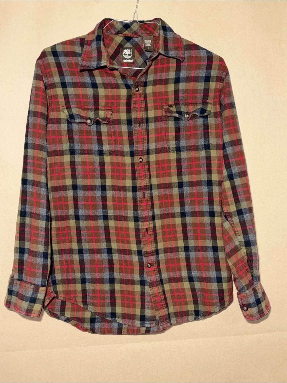 Timberland Olive, Red & Navy Plaid Button-Down Shirt